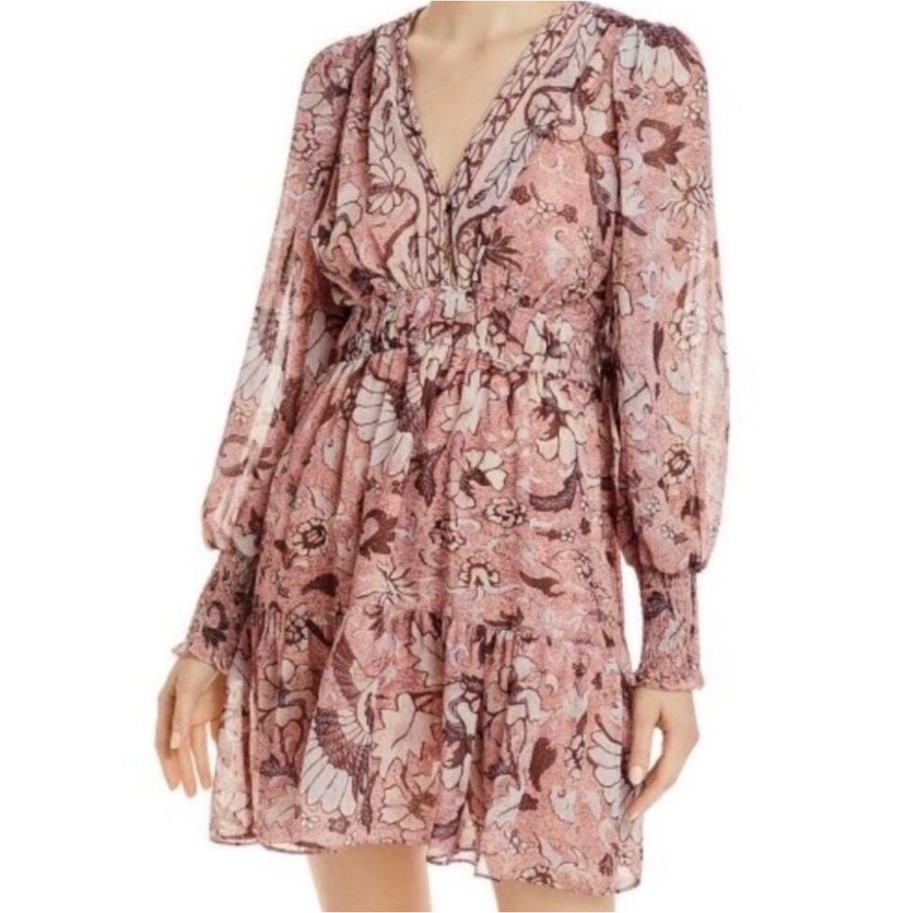 O.P.T. Romantic Babydoll Fairy Event Floral Smocked Dress Small‎ Wedding Guest